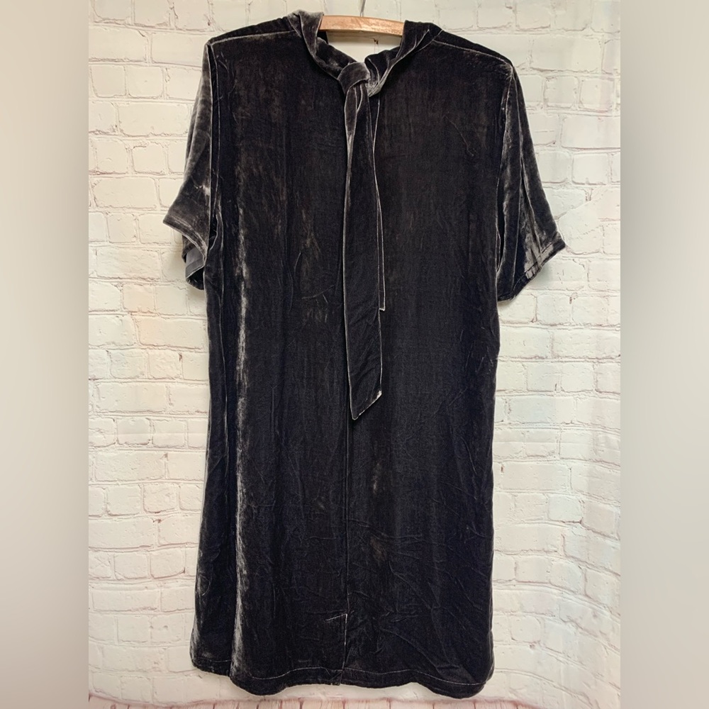 NEW Eileen Fisher Charcoal Crushed Silk Blend Velvet Tie Back Dress Size S - Picture 7 of 8